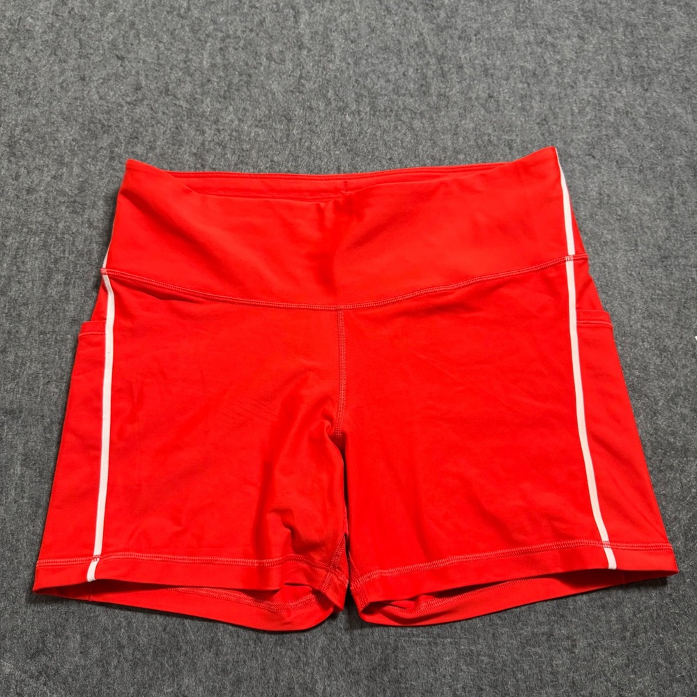 Athleta Interval Stash Ombre Tipped 5" Shorts Red White Stripe XL Pocket Workout